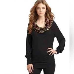 Missoni Multicolor Honeycomb Cowl Neck Black Lightweight Stretchy Top